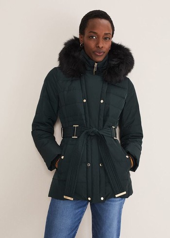 Phase Eight Leonor Tie Belted Puffer Coats Navy Canada | EJGIZK-127